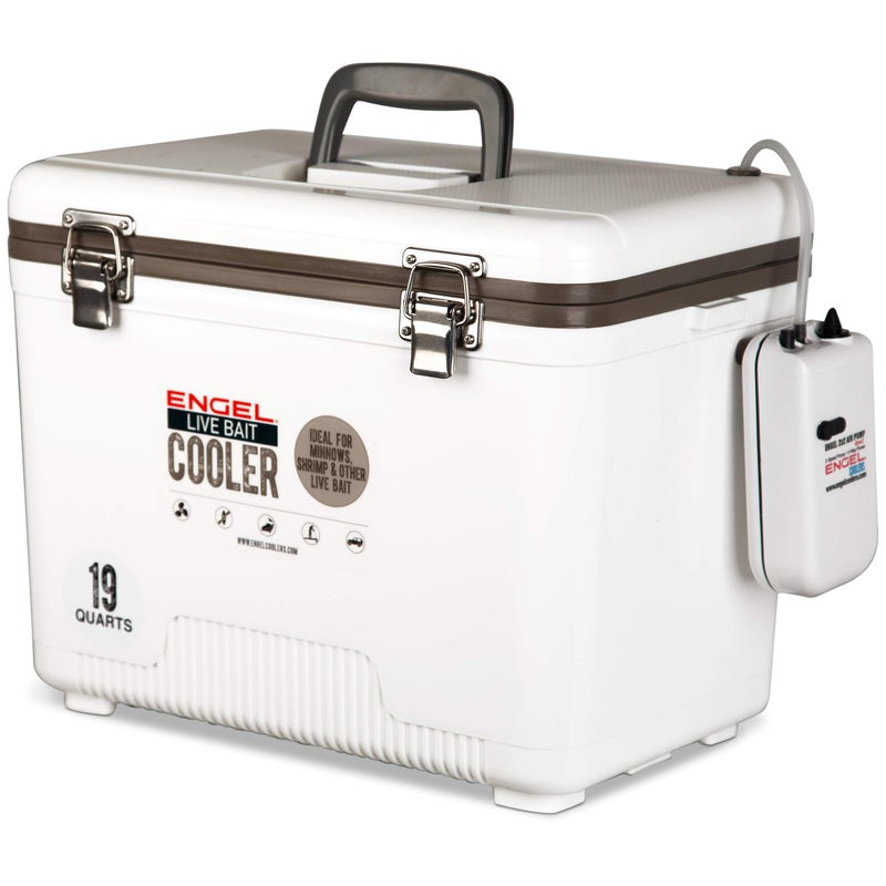 Engel 19qt Live Bait Cooler Box with 2nd Gen 2-Speed Aerator Pump - Portable Fishing Station & Minnow Bucket for Shrimp & Other Live Fish with Aerator - ENGLBC19-N-G in White - Image 3